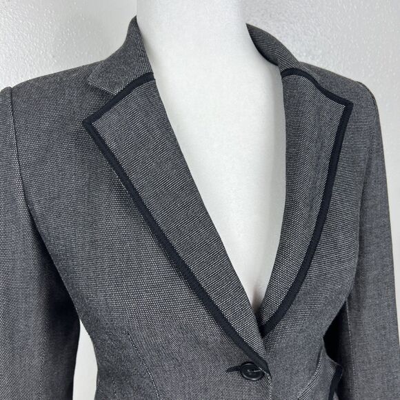 Halogen Blazer Women 0 Petite Black White Button Up Career Jacket Shoulder Pads - Picture 7 of 14